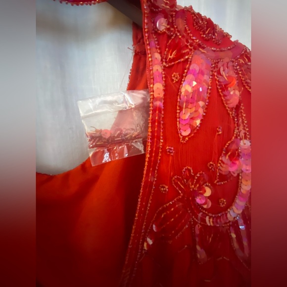 Beaded Red 80’s style Dress with Shoulder Pads Silky Nights New York - Picture 8 of 13